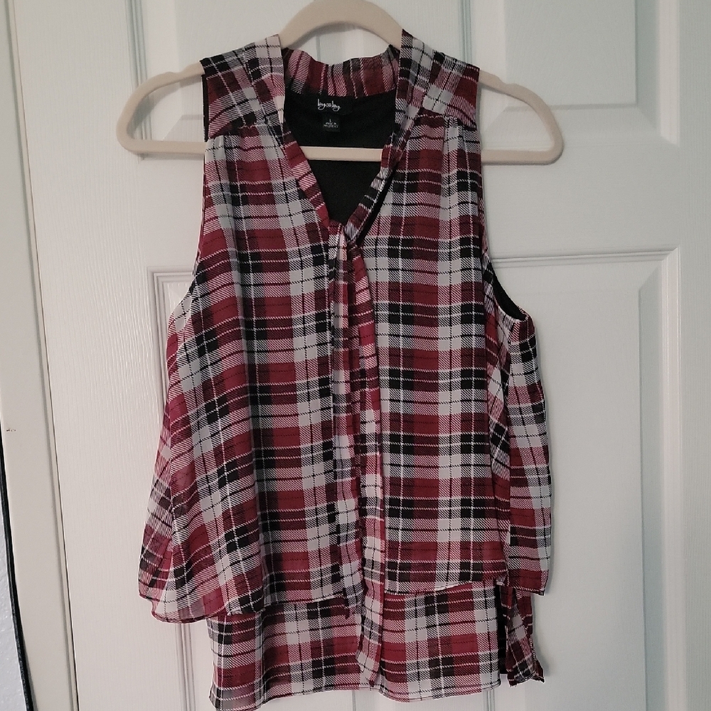 Lush Red and Black Plaid Sleeveless Blouse